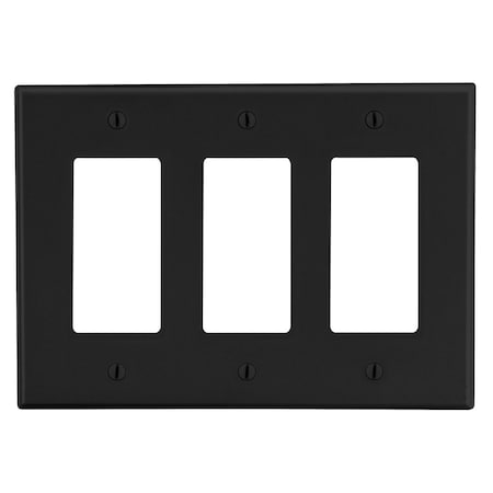 Hubbell Wiring Device-Kellems Wallplate, Mid-Size 3-Gang, 3) Decorator, Black PJ263BK
